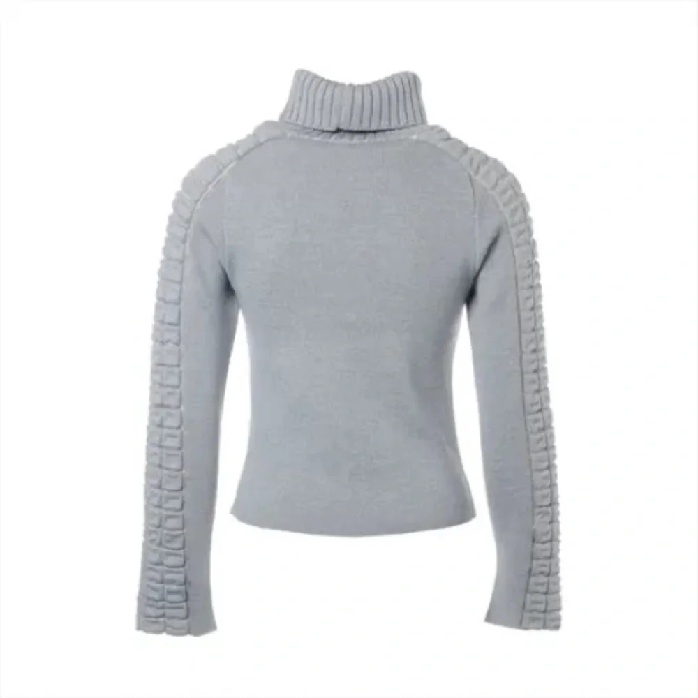 Authentic CHANEL Chocolate bar gray wool turtleneck knit sweater size 38